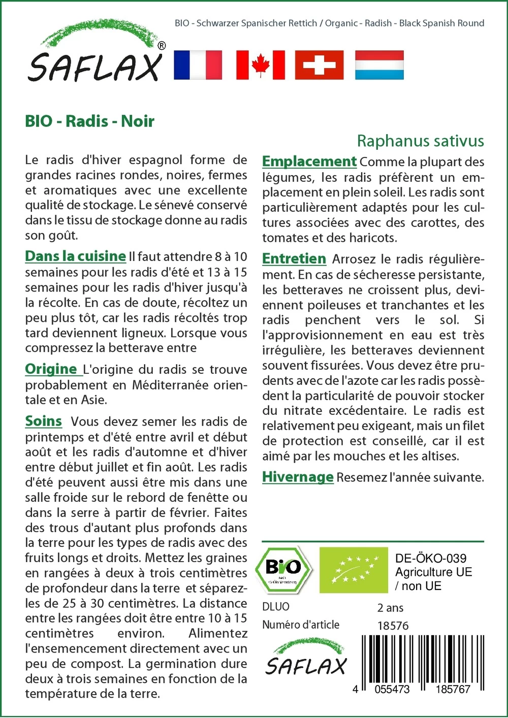 Kit De Culture - Bio - Radis - Noir - 100 Graines - Raphanus Sativus – Image 3