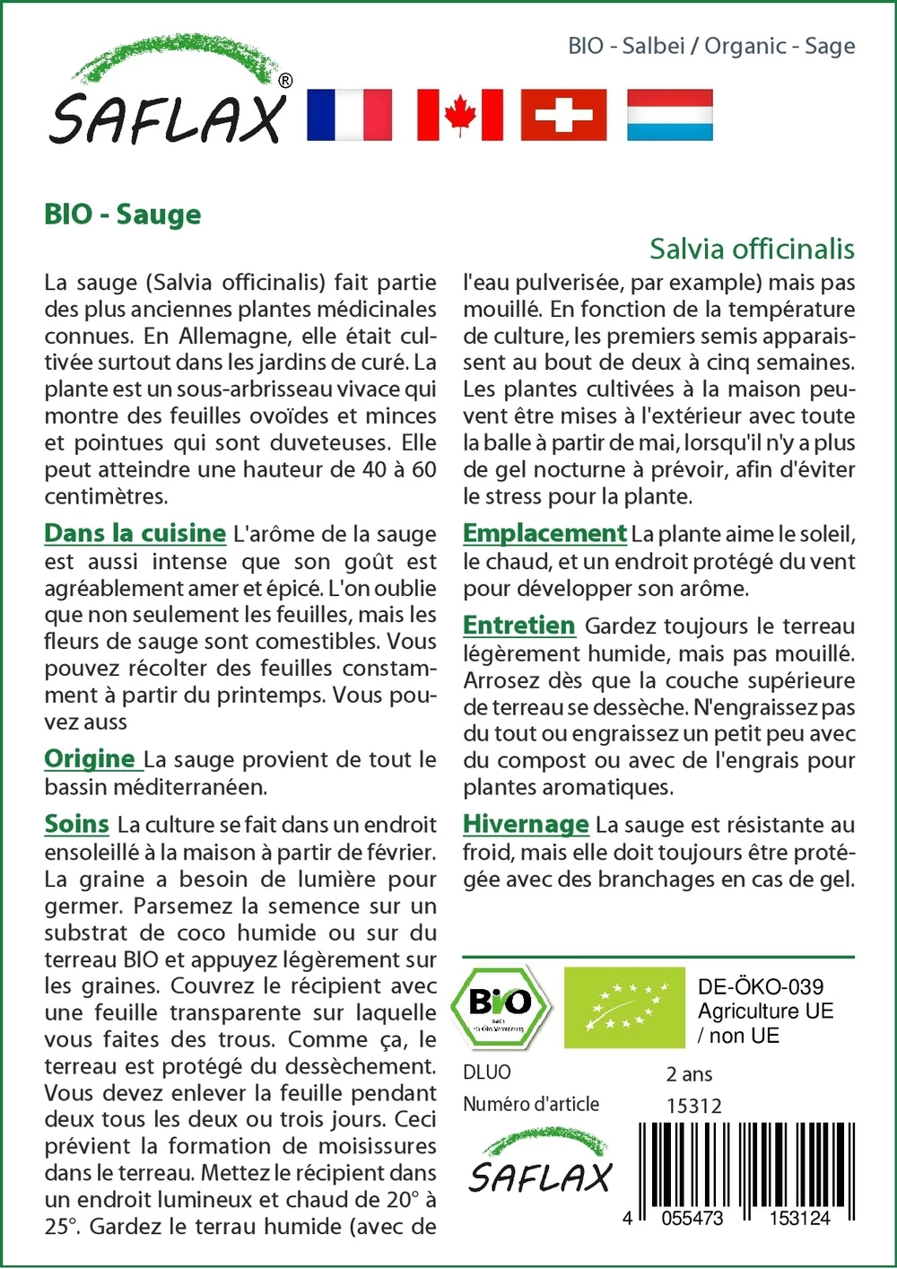 Kit De Culture - Bio - Sauge - 60 Graines - Salvia Officinalis – Image 3